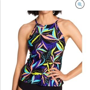 Women's Speedo 7734297 Active High Neck Tankini Swim Top (Hot Coral S) #0128